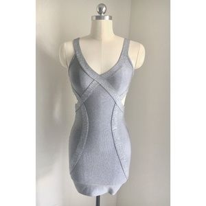 Bebe Silver Bodycon Dress with Cutouts